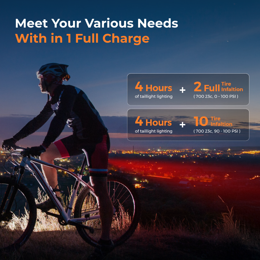 TINY TIRE PUMP 200- 130PSI Mini Electric Gauge Pump with Cool Taillight