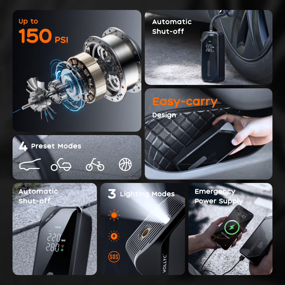 VOLLYC × FLEXTAIL EVO TIRE PUMP 150 - High-capacity 150 PSI multi-functional tire pump