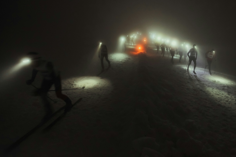 trail running with headlamps in winter