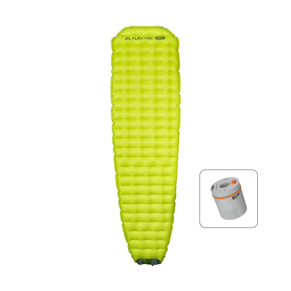 Tiny Sleeping Pad R09 AVS Worlds Lightest 9.4 R value Sleeping Pad Automatic Inflation