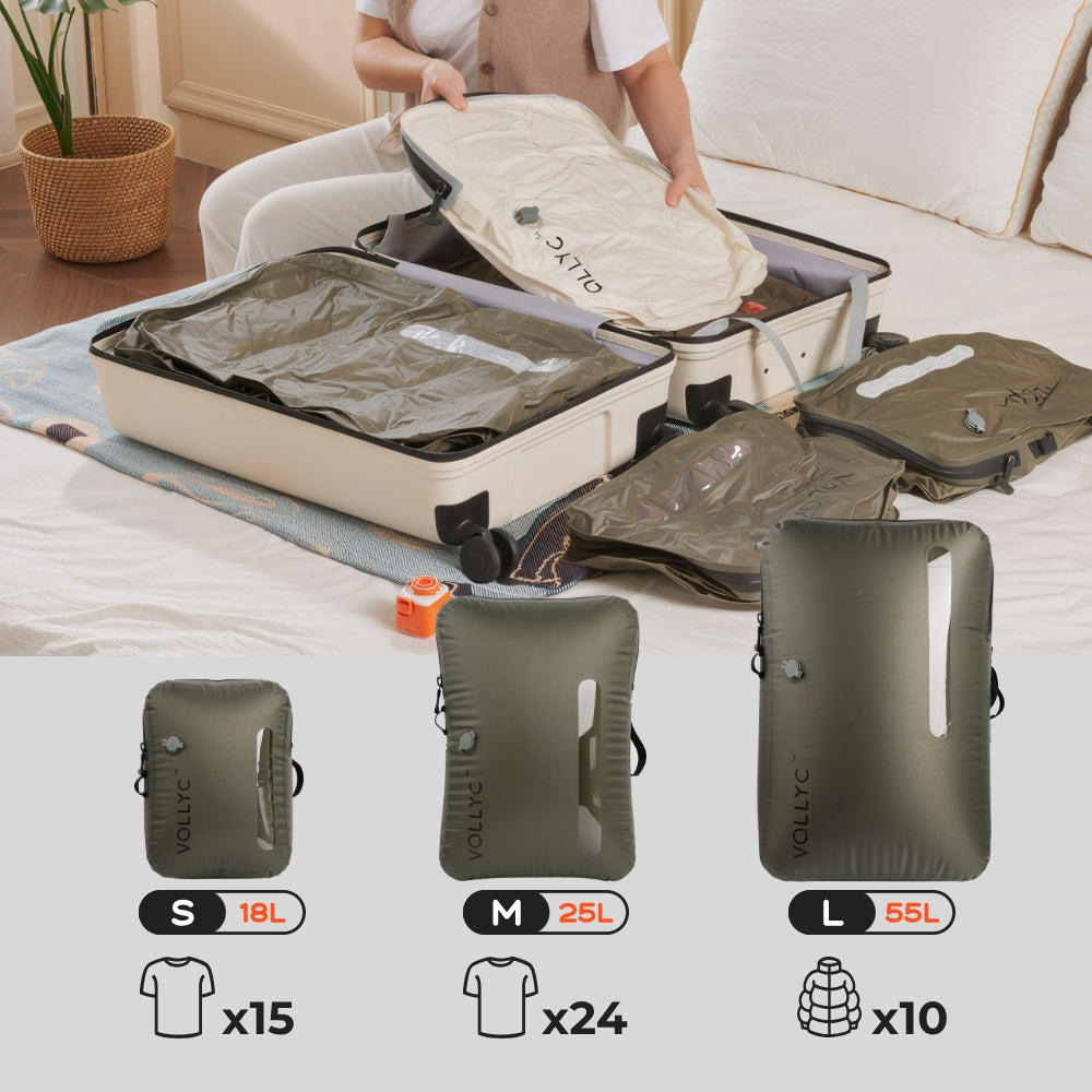 FLEXTAIL X VOLLYC EZY SET BUNDLE - 3 Size Travel Vacuum Pack For Luggage Space Saving