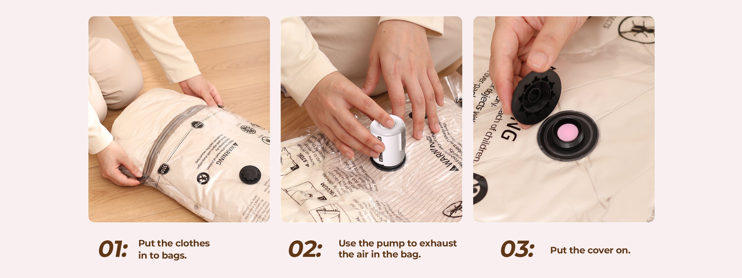 FLEXTAIL Vacuum Bag Set - 4 Pack Sealer Bags for Clothes S+M+L / 12-Pack