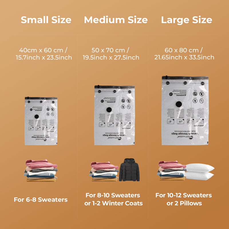 FLEXTAIL Vacuum Bag Set - 4 Pack Sealer Bags for Clothes