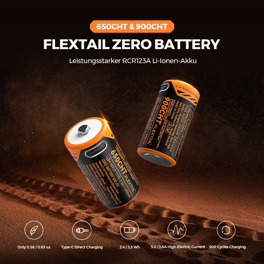 ZERO BATTERY 650CHT | RCR123A Li-ion Battery - Flextail